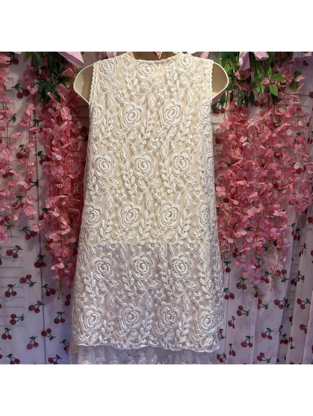 Adornit Cream Lace Dress With Beaded Details And Floral Embroidery View 2